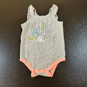 Okie Dokie Smile Wave Bodysuit Sleeveless Summer Outfit Cute‎ Gray Baby 12M